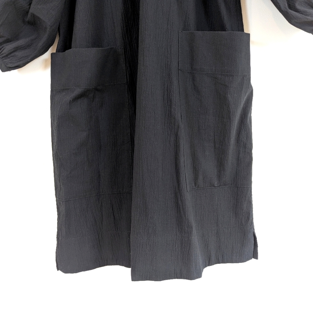 NWT Everlane Seersucker Puff Sleeve Mini Dress Black Size Medium - Picture 8 of 16